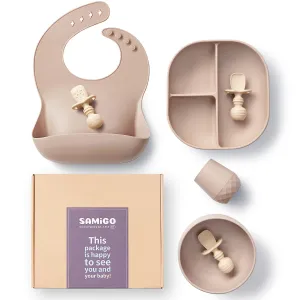 SAMiGO Silicone Baby Feeding Set, Baby Led Weaning Supplies, Suction Bowl Plate Bib Cup Self Feeding Spoons, Solid Food Eating Essentials, First Stage Utensils, 6  Months