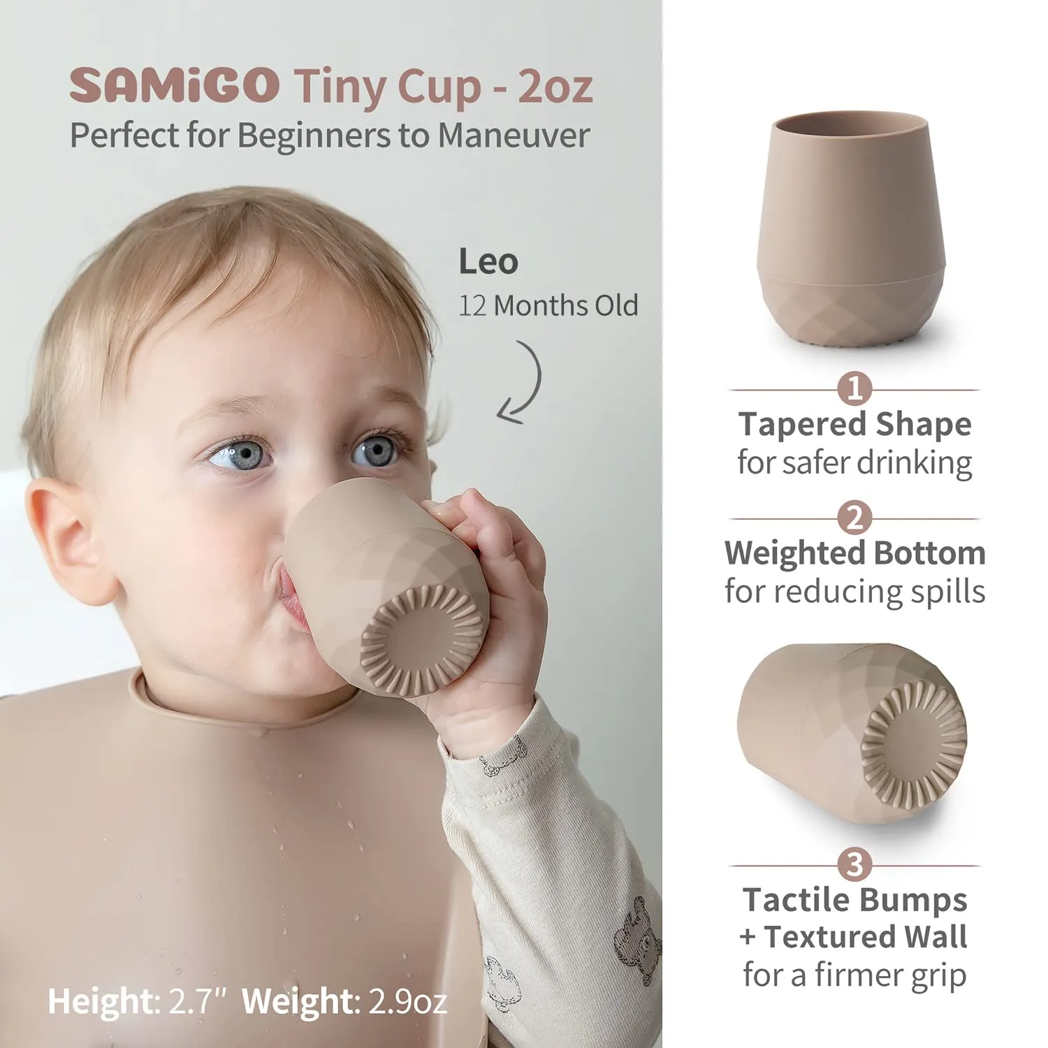 SAMiGO Silicone Baby Feeding Set, Baby Led Weaning Supplies, Suction Bowl Plate Bib Cup Self Feeding Spoons, Solid Food Eating Essentials, First Stage Utensils, 6  Months