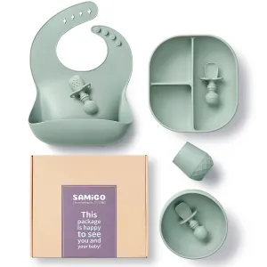 SAMiGO Silicone Baby Feeding Set, Baby Led Weaning Supplies, Suction Bowl Plate Bib Cup Self Feeding Spoons, Solid Food Eating Essentials, First Stage Utensils, 6  Months