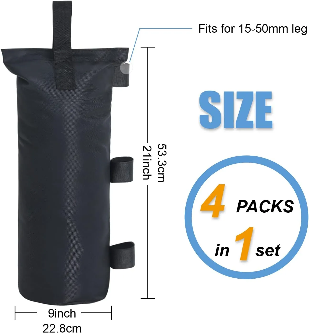 Sand Bags for Pop Up Canopy Tent Includes 4 sandbags and a Shovel (9''x21'', Black)