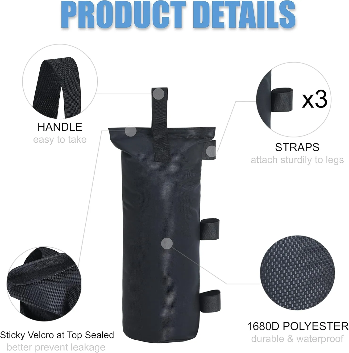 Sand Bags for Pop Up Canopy Tent Includes 4 sandbags and a Shovel (9''x21'', Black)