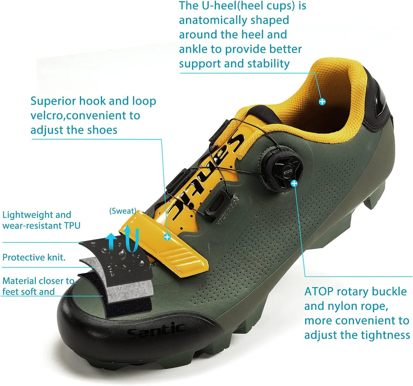 Santic Men's SPD Mountain Bike Lock Shoes MTB Cycling Accessories Breathable Self-Locking Shoes