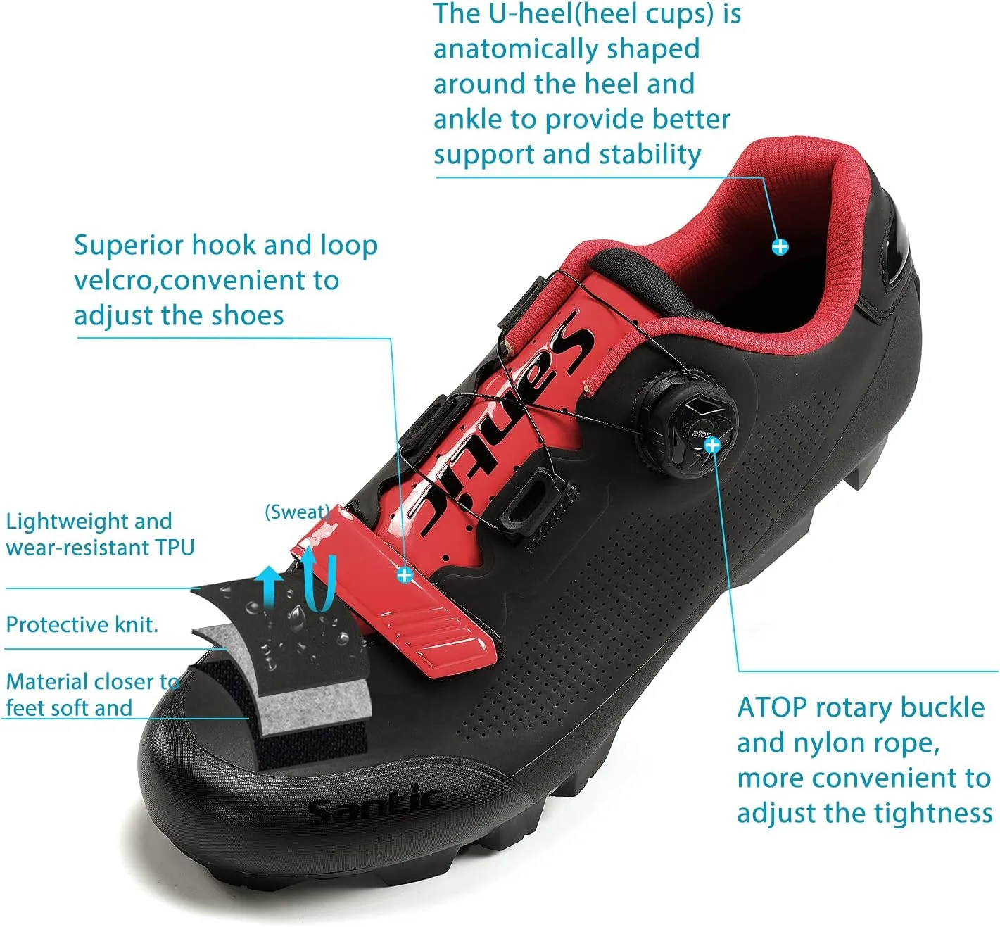 Santic Men's SPD Mountain Bike Lock Shoes MTB Cycling Accessories Breathable Self-Locking Shoes