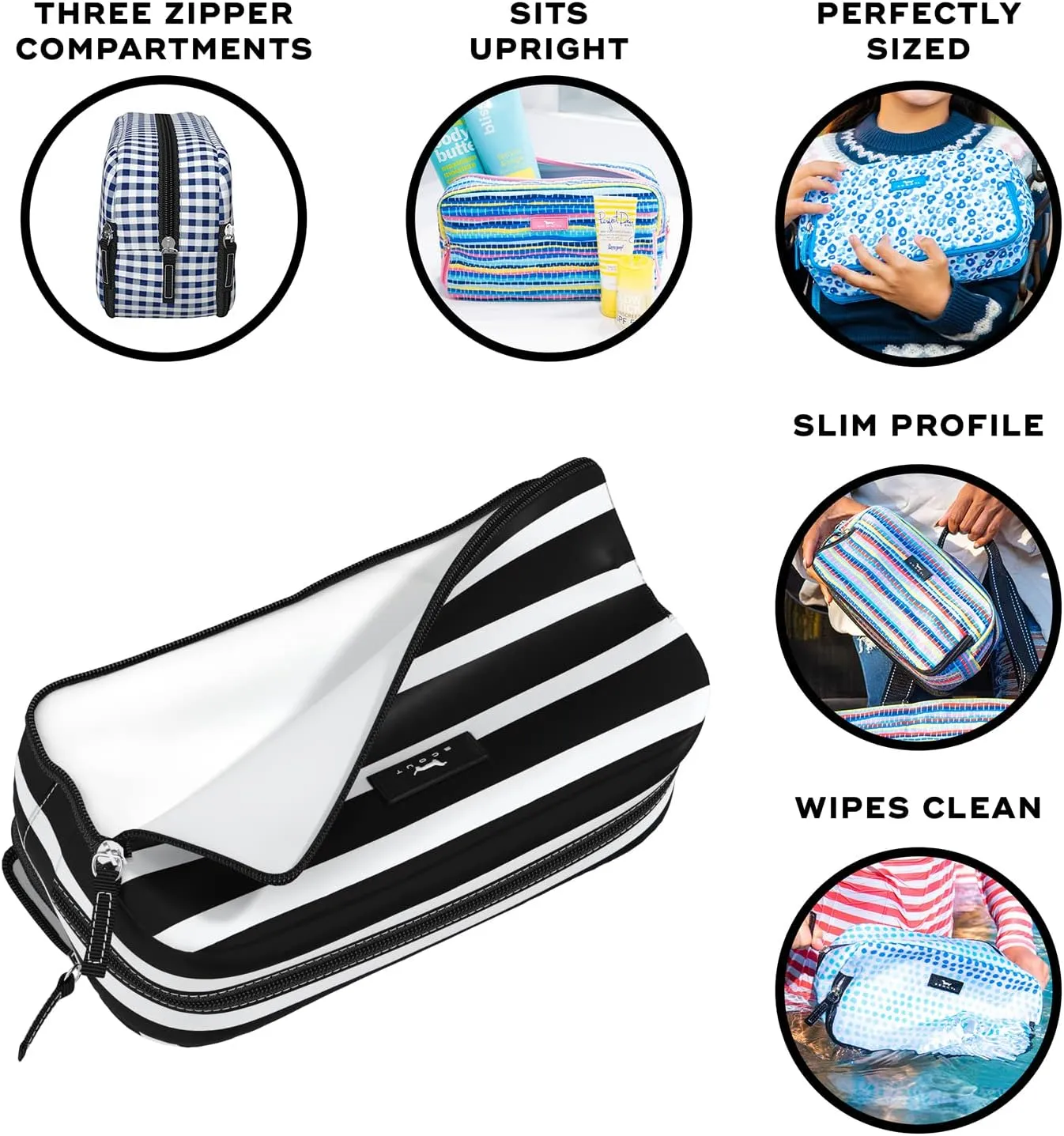 SCOUT 3-Way Bag - Travel Makeup Pouch and Toiletry Bag for Women with Three Zipper Compartments - Stands Upright, Wipes Clean
