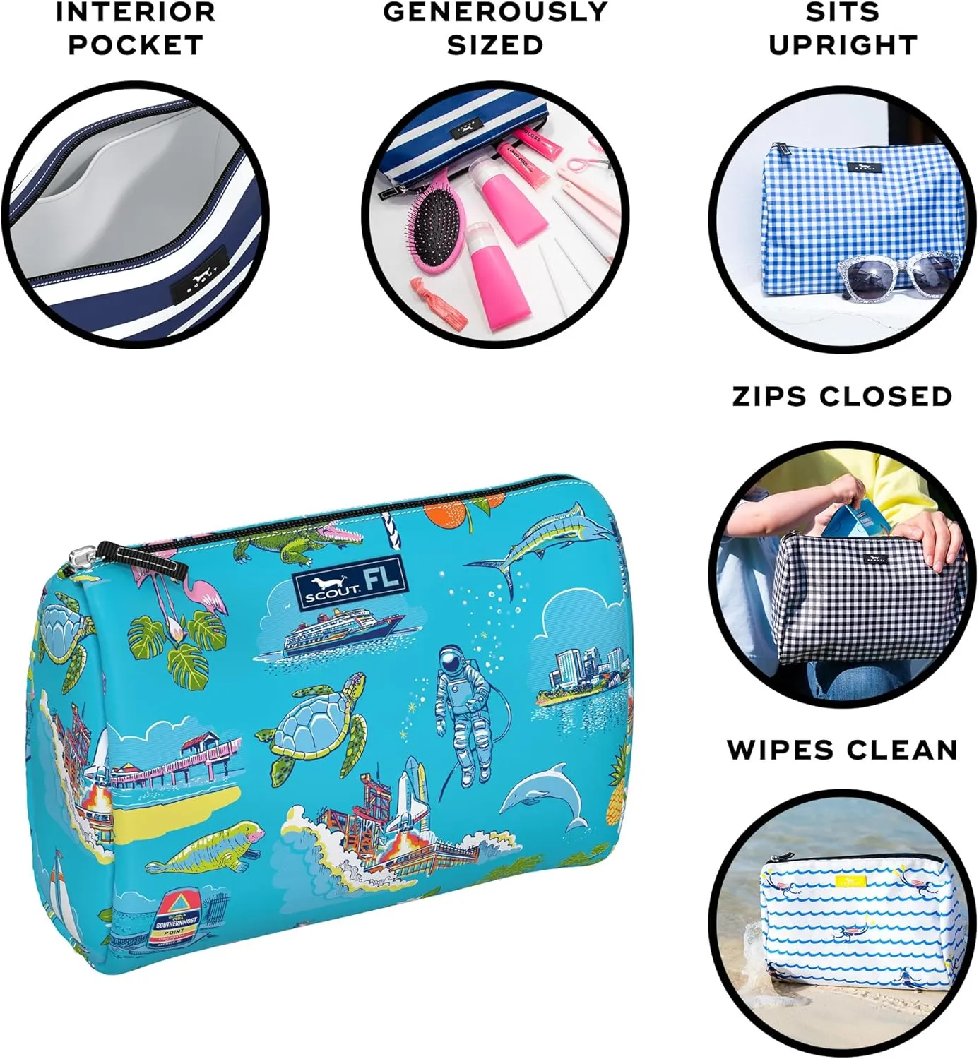 SCOUT Packin' Heat - Large, Water-Resistant, Zip Close Makeup Bag for Women- Toiletry Travel Bag - Cosmetic Bag
