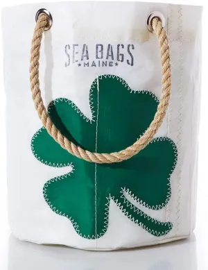 Sea Bags Recycled Sail Cloth Four Leaf Clover Beverage Bucket Bag Collapsible Cooler, Travel Cooler - Interior Pockets and Rope Handles