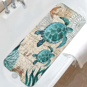 Sea Turtle Bathtub Mat Non Slip, Baby Bath Mat for Tub Rubber Tub Mat, Cute Kids Bath Mats for Bathroom Ocean Beach Anti Slip Shower Mat with Suction and Drain Holes Machine Washable, 39.5″X15.8″