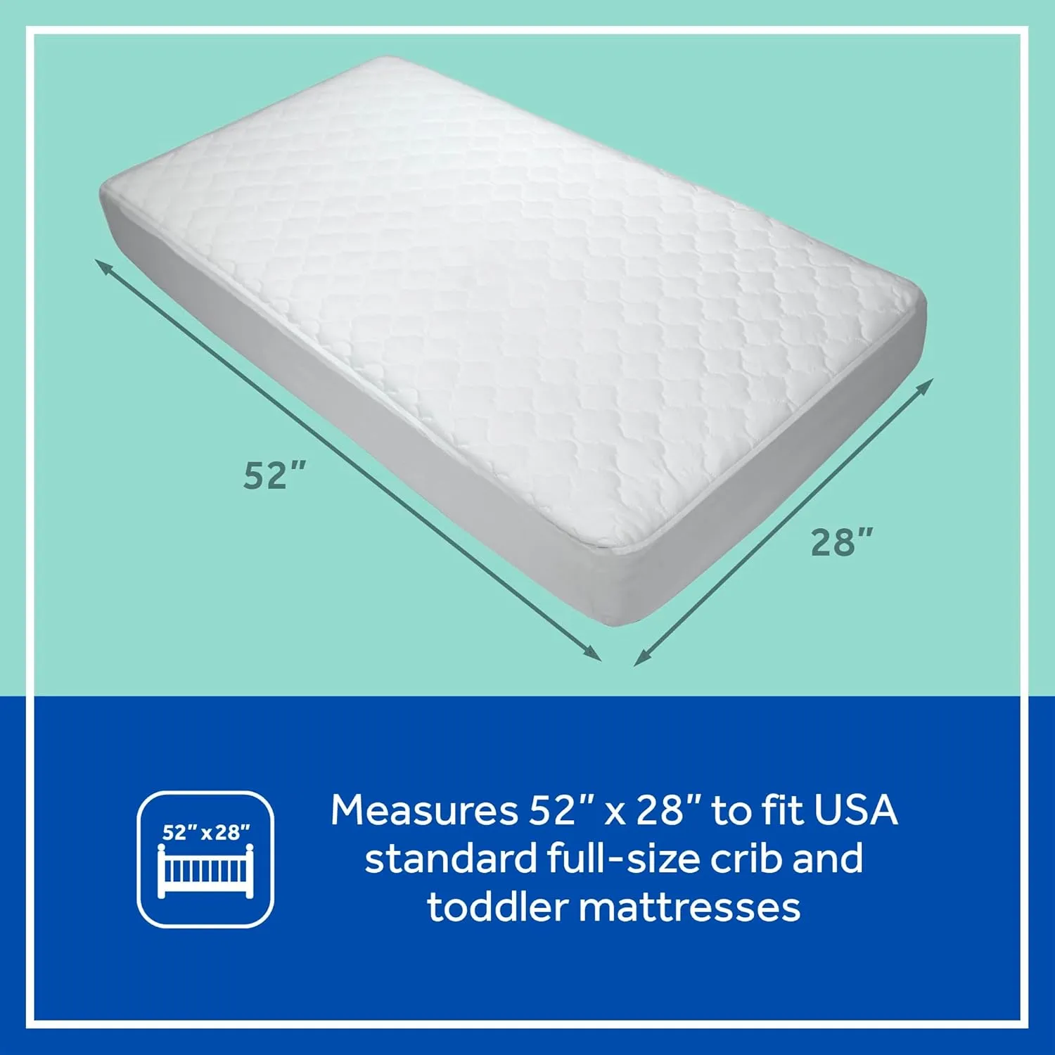 Sealy Baby Stain Protection Fitted Waterproof Infant Crib Mattress Protector Pad and Toddler Bed Cover, Durable and Comfortable Topper, Machine Washable and Dryer Friendly, 52” x 28”- White