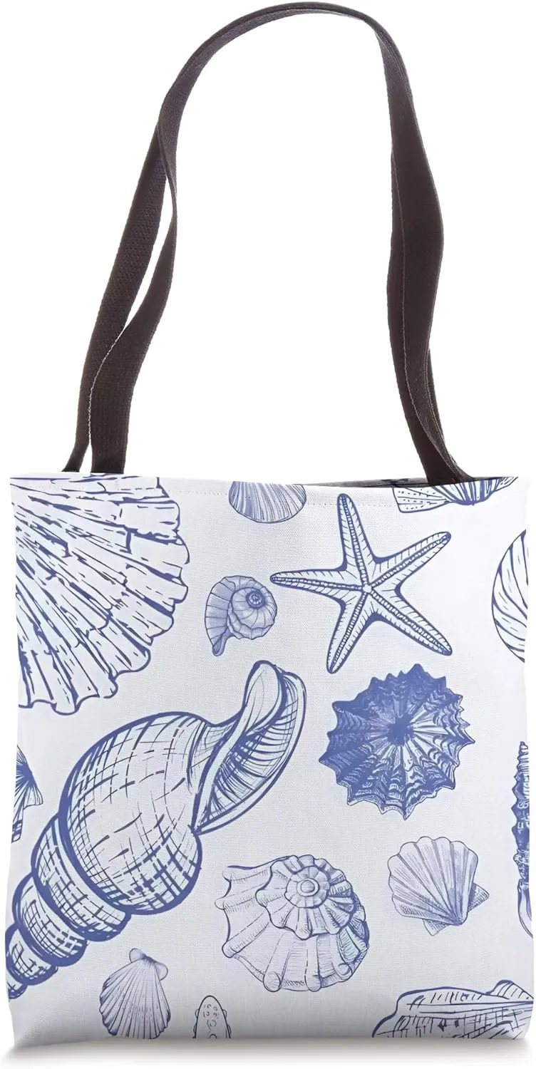 Seashell Blue Coastal European Summer Collage Tote Bag