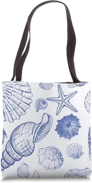 Seashell Blue Coastal European Summer Collage Tote Bag