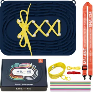 Sensory Activity Board: Silicone Fidget Toy | Shoe Tying Practice & Portable Travel Strap | Silence Stress Relief for ADHD & Autism | Anxiety Calming | Kids 3  & Adults Ready Packaging