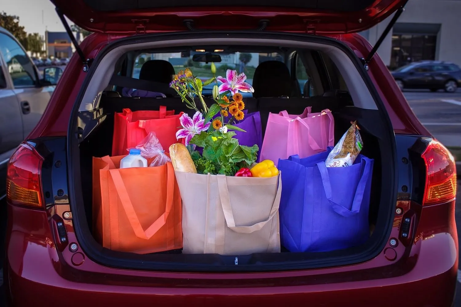 Set of 5 Reusable Grocery Shopping Tote Bags Holds 30  lbs