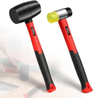 SHALL 2-Piece Rubber Mallet Hammer Set, 16oz Rubber Hammer Mallet & 40mm Double-Faced Soft Mallet, Shockproof Fiberglass Handle with Cushion Grip, Damage-Free to Flooring, Tile, Crafts and Wood Work