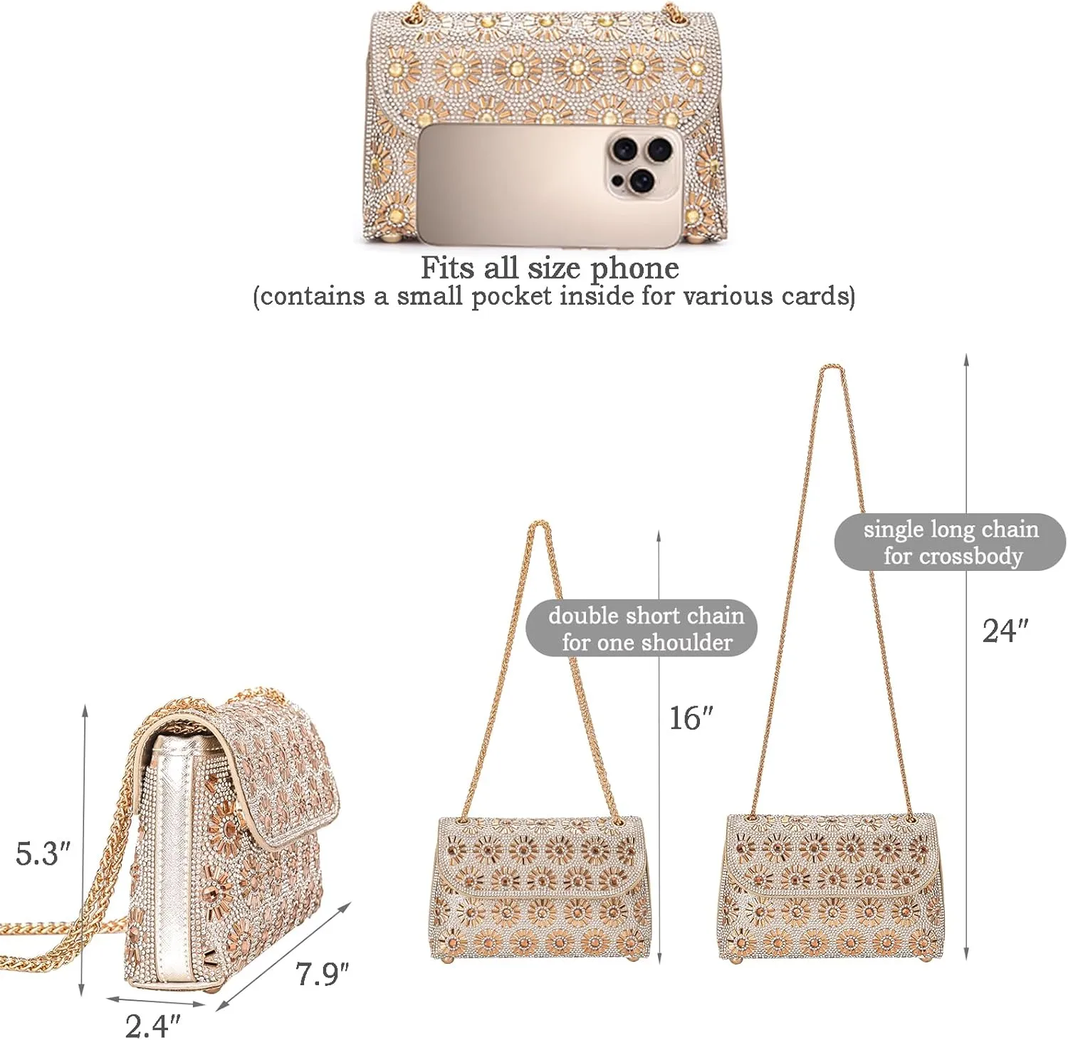 Shoulder Bags Crossbody Bag Purses Handbags Crystals Rhinestone Evening Bag for Women Clutch Purse with Chain