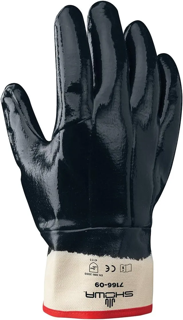 SHOWA 7166 Fully Coated Nitrile General Purpose Work Glove with Cotton Jersey Liner, Rough Grip