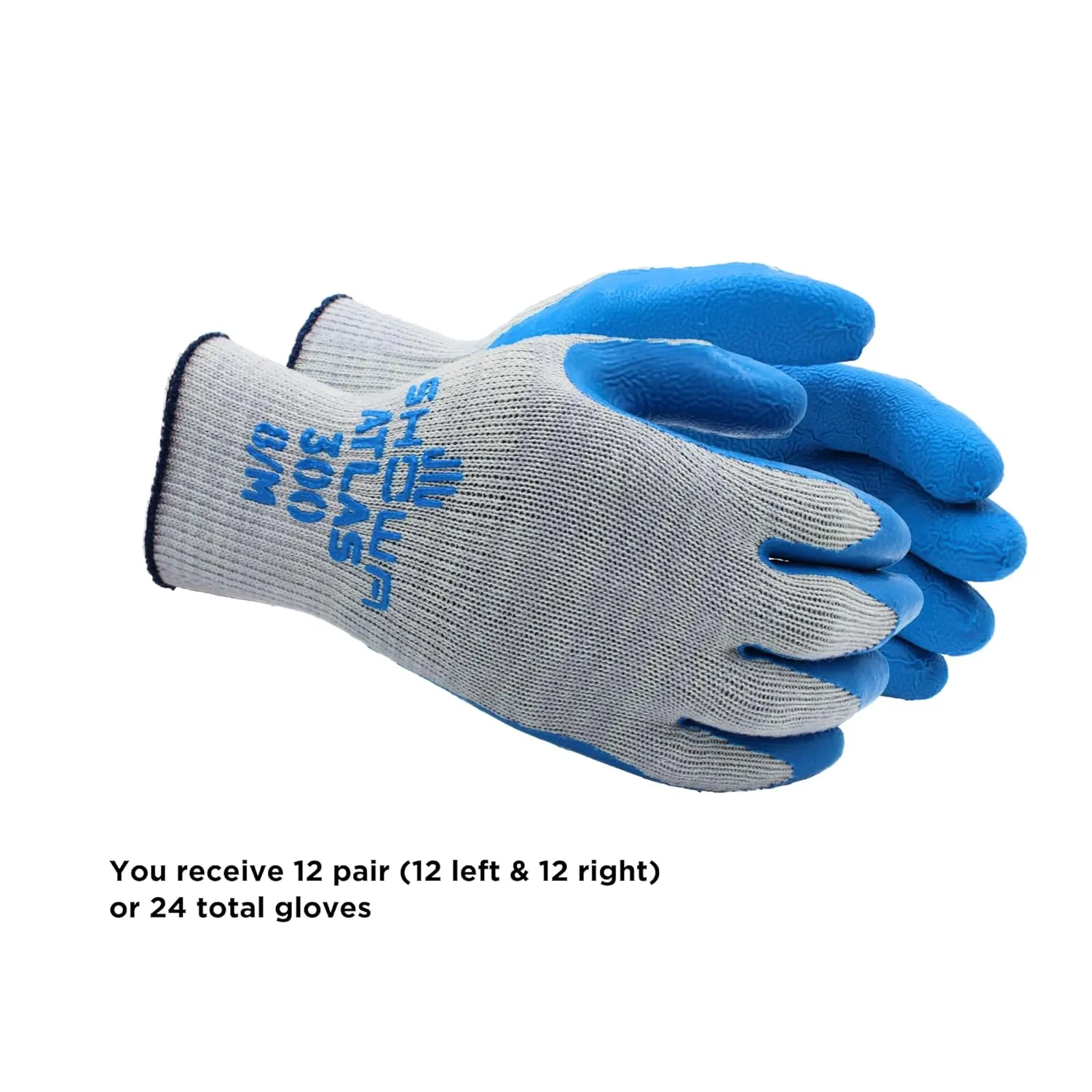 SHOWA Atlas 300 Natural Latex Palm Coated General Purpose Work Glove with Poly/Cotton Liner, 10-Gauge, Blue, Medium (12 Pair)