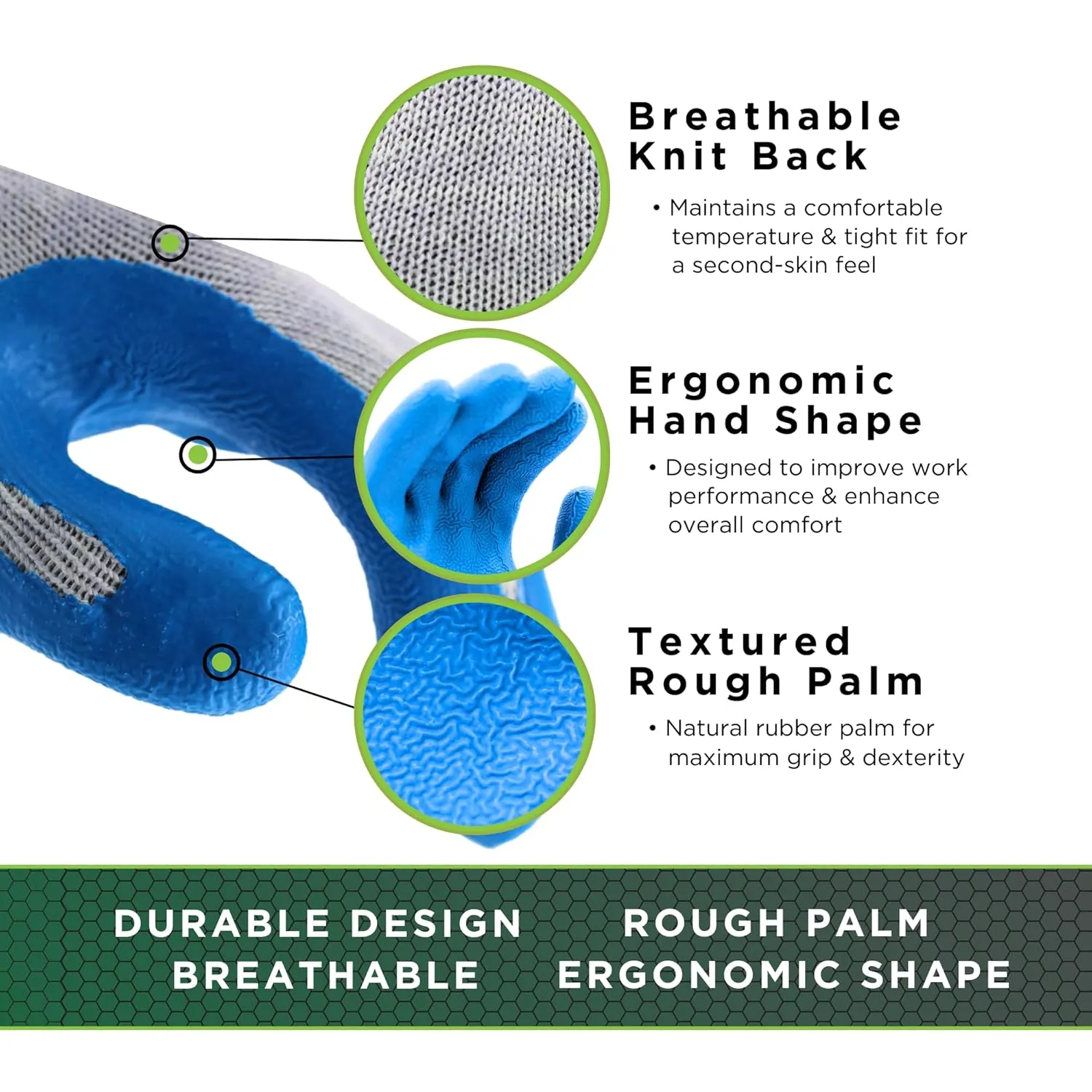 SHOWA Atlas 300 Natural Latex Palm Coated General Purpose Work Glove with Poly/Cotton Liner, 10-Gauge, Blue, Medium (12 Pair)
