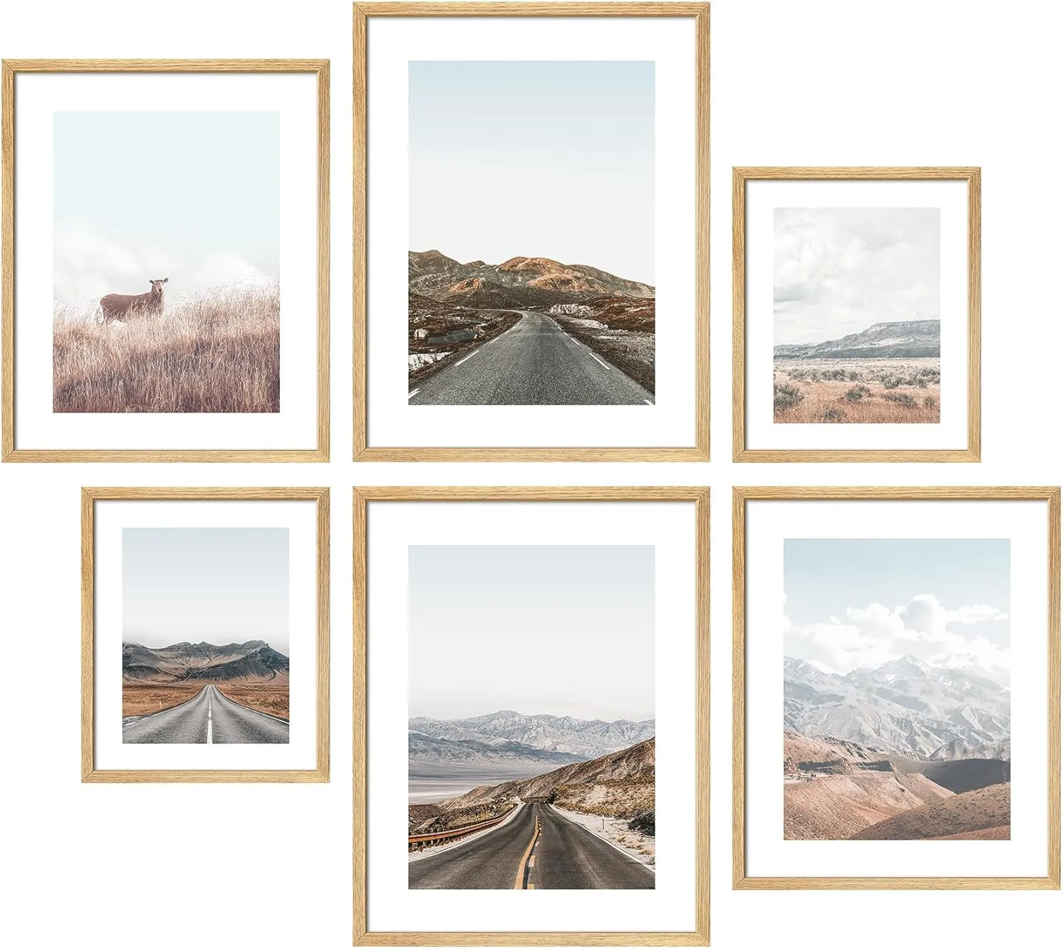 SIGNWIN Poster Wall Art Collage Print Gallery Set of 6 Scenic Road and Landscape Illustrations Modern Art Decorative for Living Room, Bedroom, Office - 40"x24"