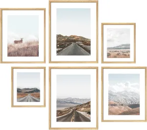 SIGNWIN Poster Wall Art Collage Print Gallery Set of 6 Scenic Road and Landscape Illustrations Modern Art Decorative for Living Room, Bedroom, Office - 40"x24"