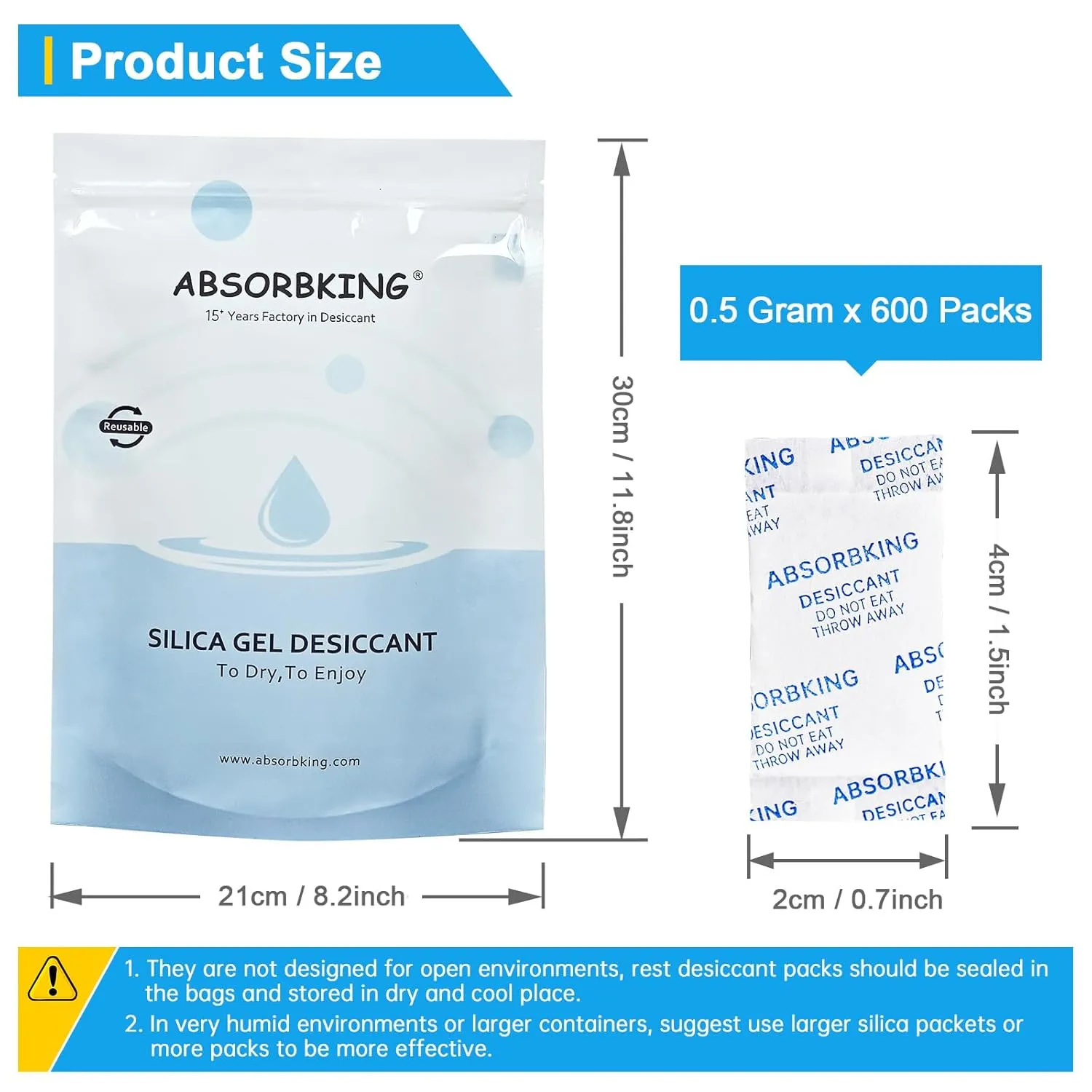 Silica Packets – 0.5 Gram 600 Packs Silica Gel Packets, Food Grade Desiccant Packs with Color Indicating, Premium Moisture Absorbers for Spices, Foods, Seeds, Dehydrated Vegetable Storage