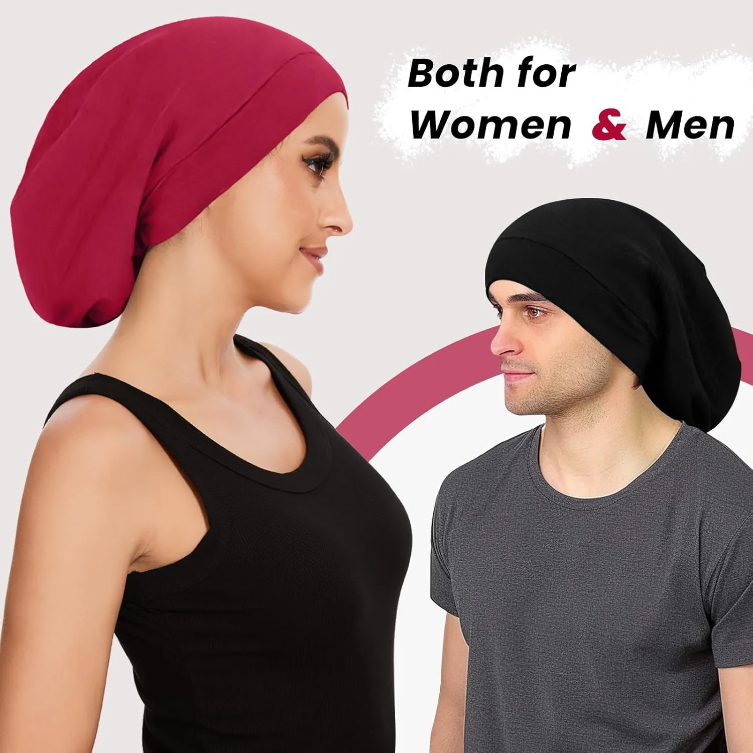 Silk Bonnet for Sleeping Women, Adjustable Silky Satin Lined Sleep Cap, Silk Hair Wrap Slouch Beanie Hat