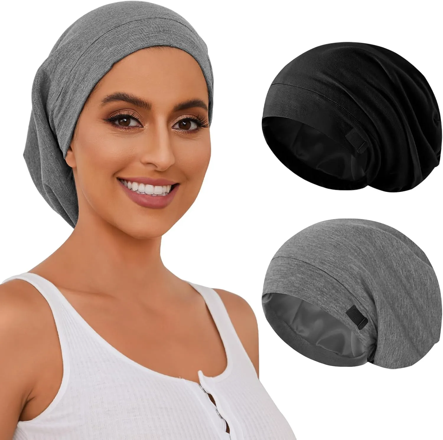 Silk Bonnet for Sleeping Women, Adjustable Silky Satin Lined Sleep Cap, Silk Hair Wrap Slouch Beanie Hat