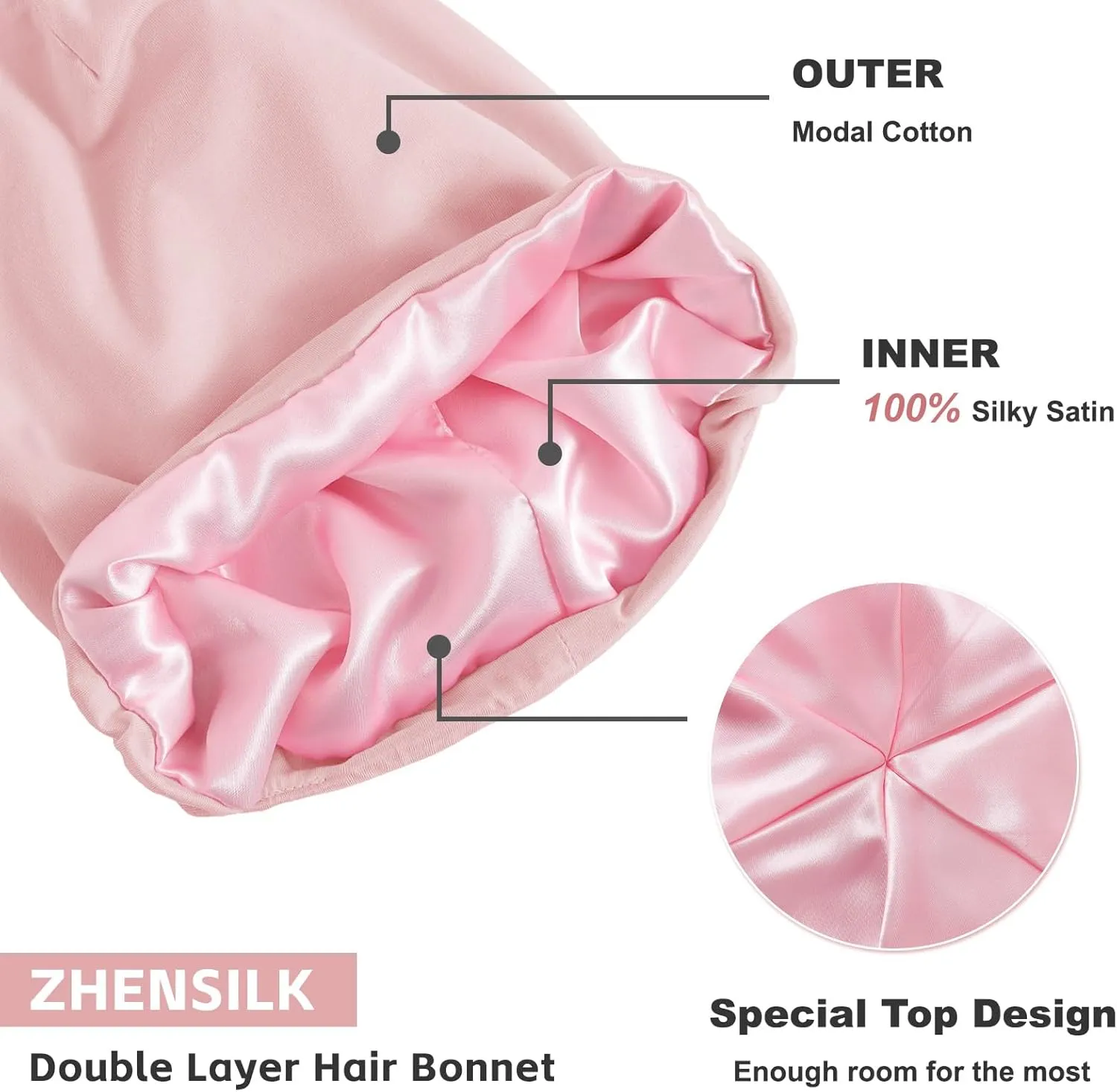 Silk Bonnet for Sleeping Women, Adjustable Silky Satin Lined Sleep Cap, Silk Hair Wrap Slouch Beanie Hat