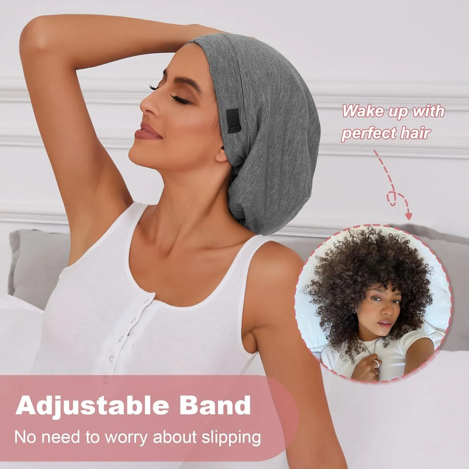 Silk Bonnet for Sleeping Women, Adjustable Silky Satin Lined Sleep Cap, Silk Hair Wrap Slouch Beanie Hat