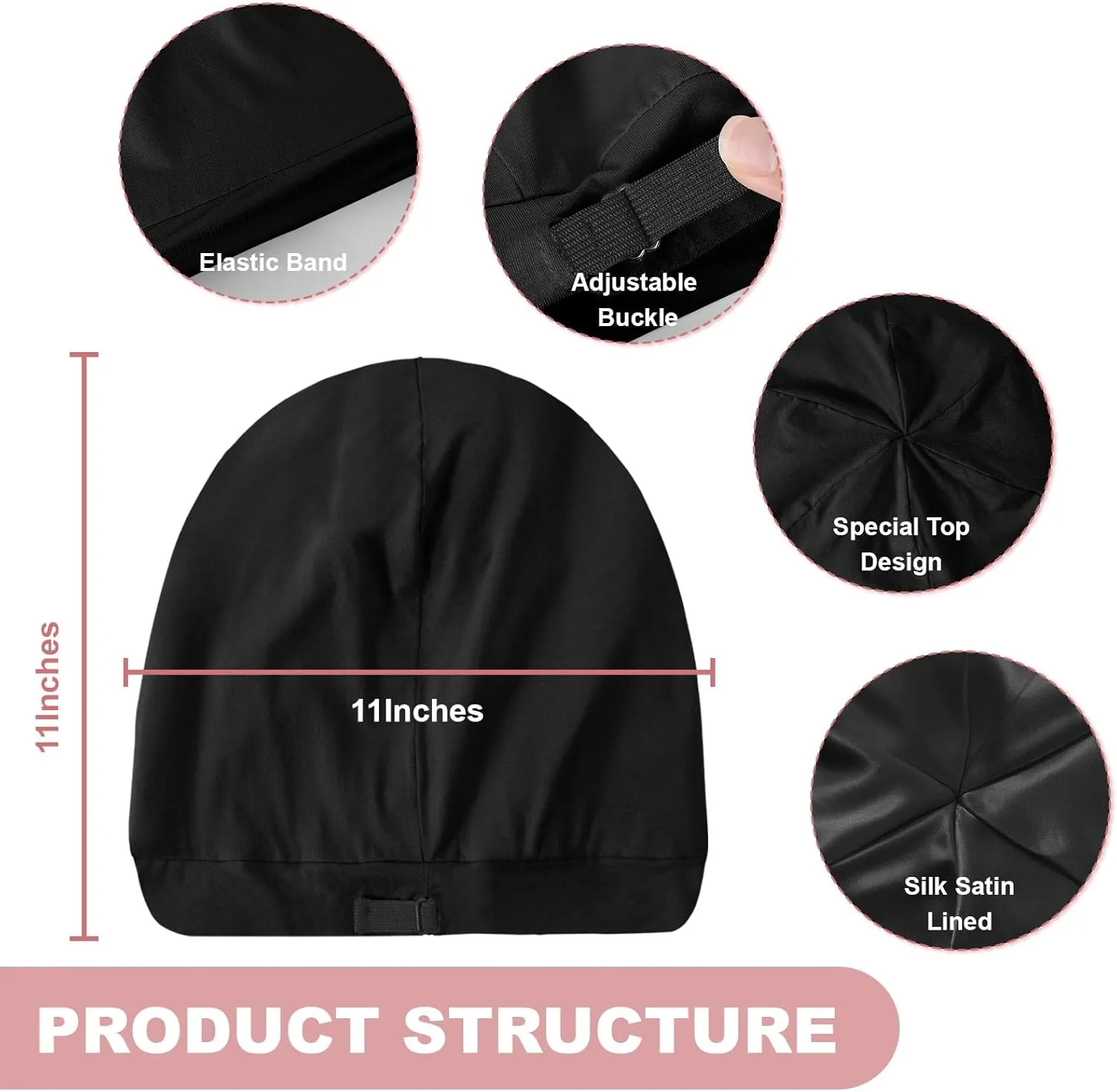Silk Bonnet for Sleeping Women, Adjustable Silky Satin Lined Sleep Cap, Silk Hair Wrap Slouch Beanie Hat