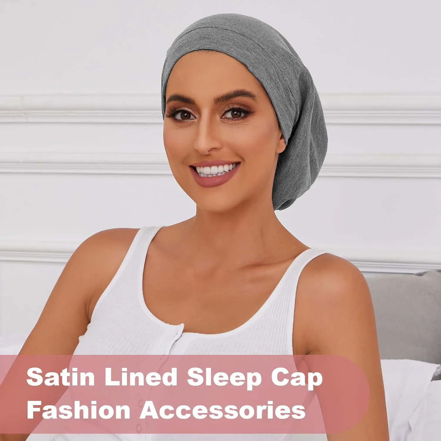 Silk Bonnet for Sleeping Women, Adjustable Silky Satin Lined Sleep Cap, Silk Hair Wrap Slouch Beanie Hat