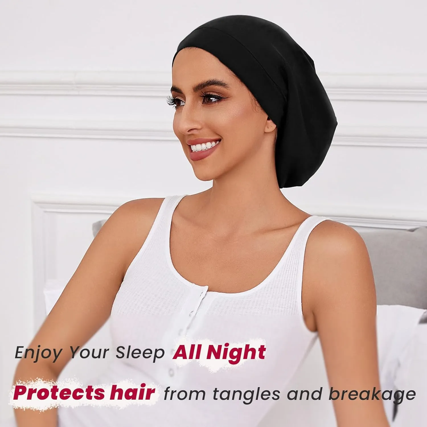 Silk Bonnet for Sleeping Women, Adjustable Silky Satin Lined Sleep Cap, Silk Hair Wrap Slouch Beanie Hat