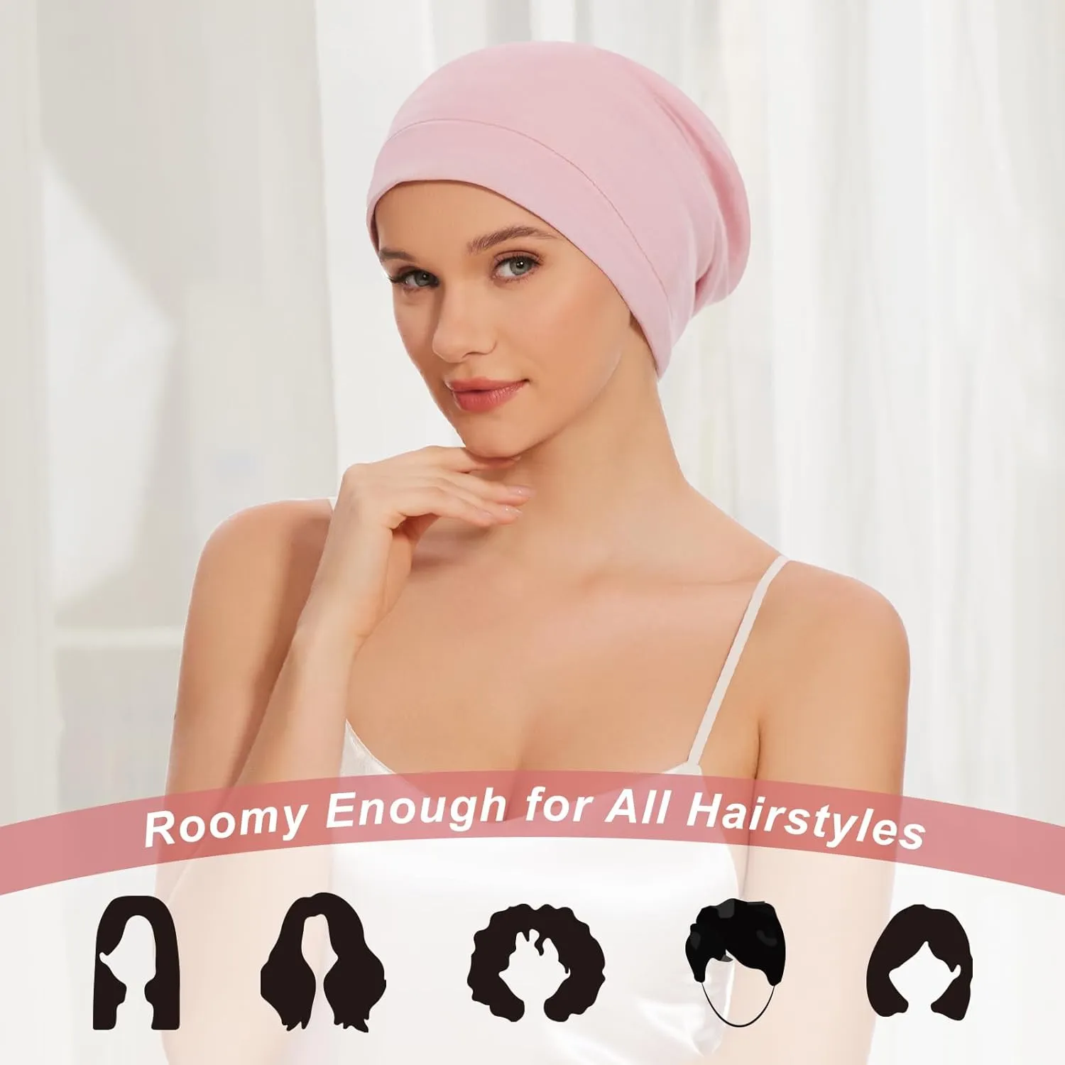 Silk Bonnet for Sleeping Women, Adjustable Silky Satin Lined Sleep Cap, Silk Hair Wrap Slouch Beanie Hat