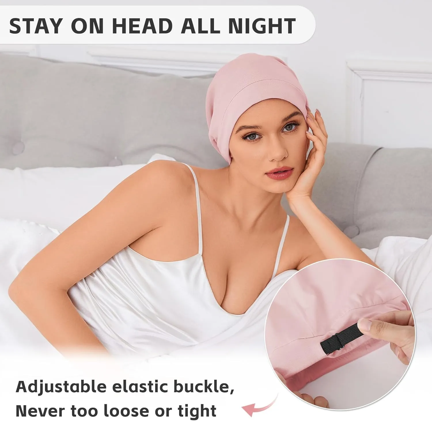 Silk Bonnet for Sleeping Women, Adjustable Silky Satin Lined Sleep Cap, Silk Hair Wrap Slouch Beanie Hat