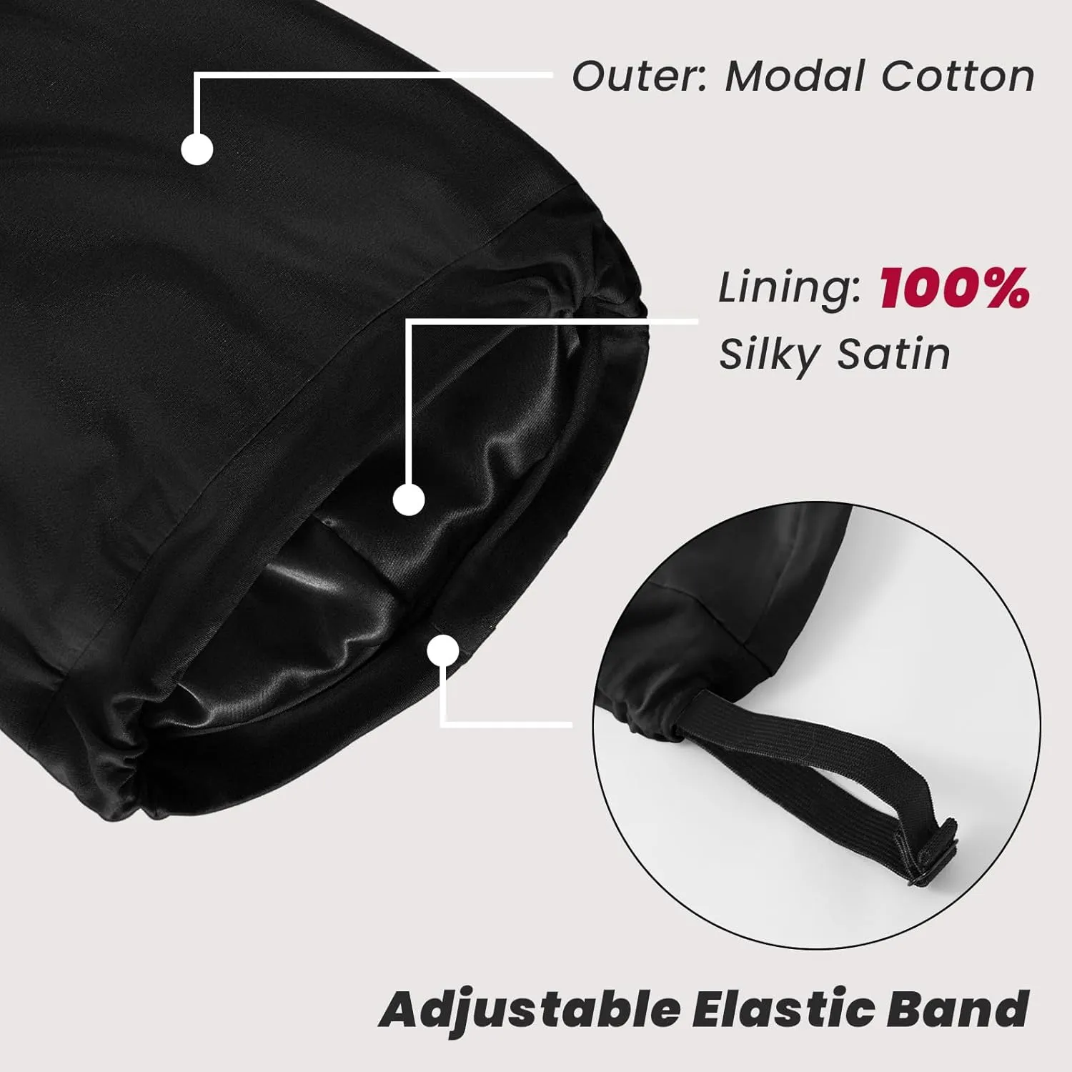 Silk Bonnet for Sleeping Women, Adjustable Silky Satin Lined Sleep Cap, Silk Hair Wrap Slouch Beanie Hat