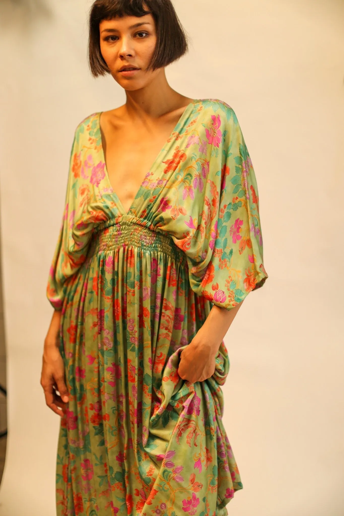 SILK DRESS ZURI GREEN FLORAL