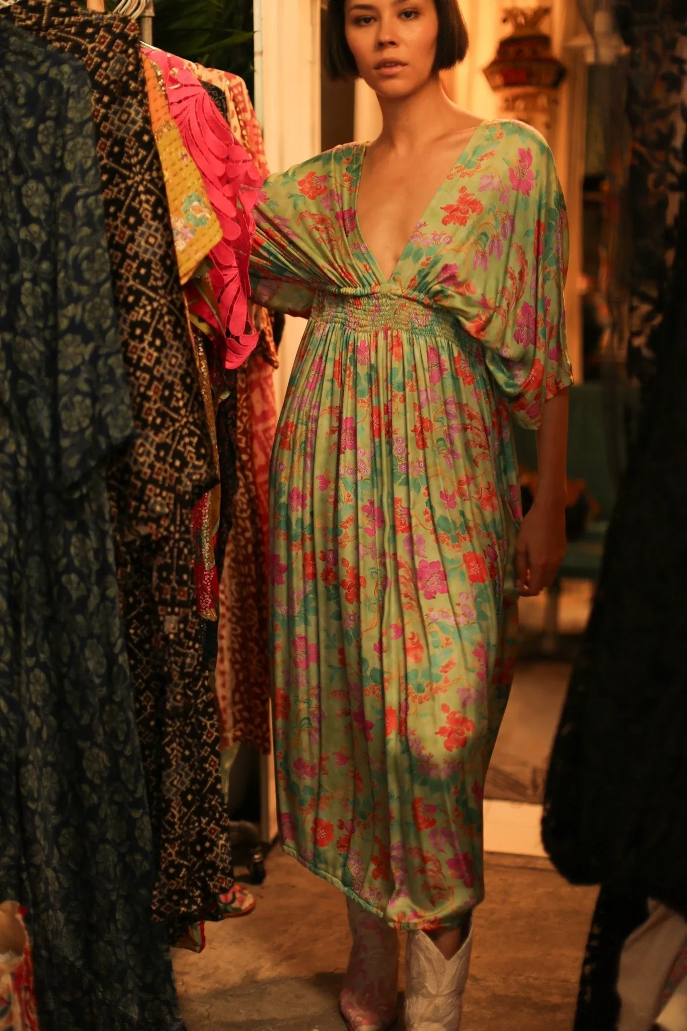 SILK DRESS ZURI GREEN FLORAL