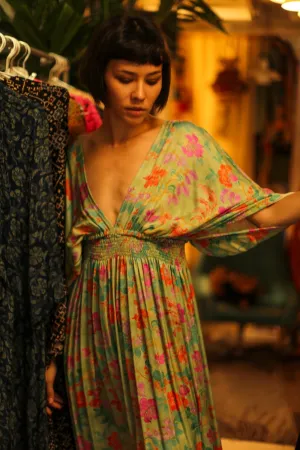 SILK DRESS ZURI GREEN FLORAL