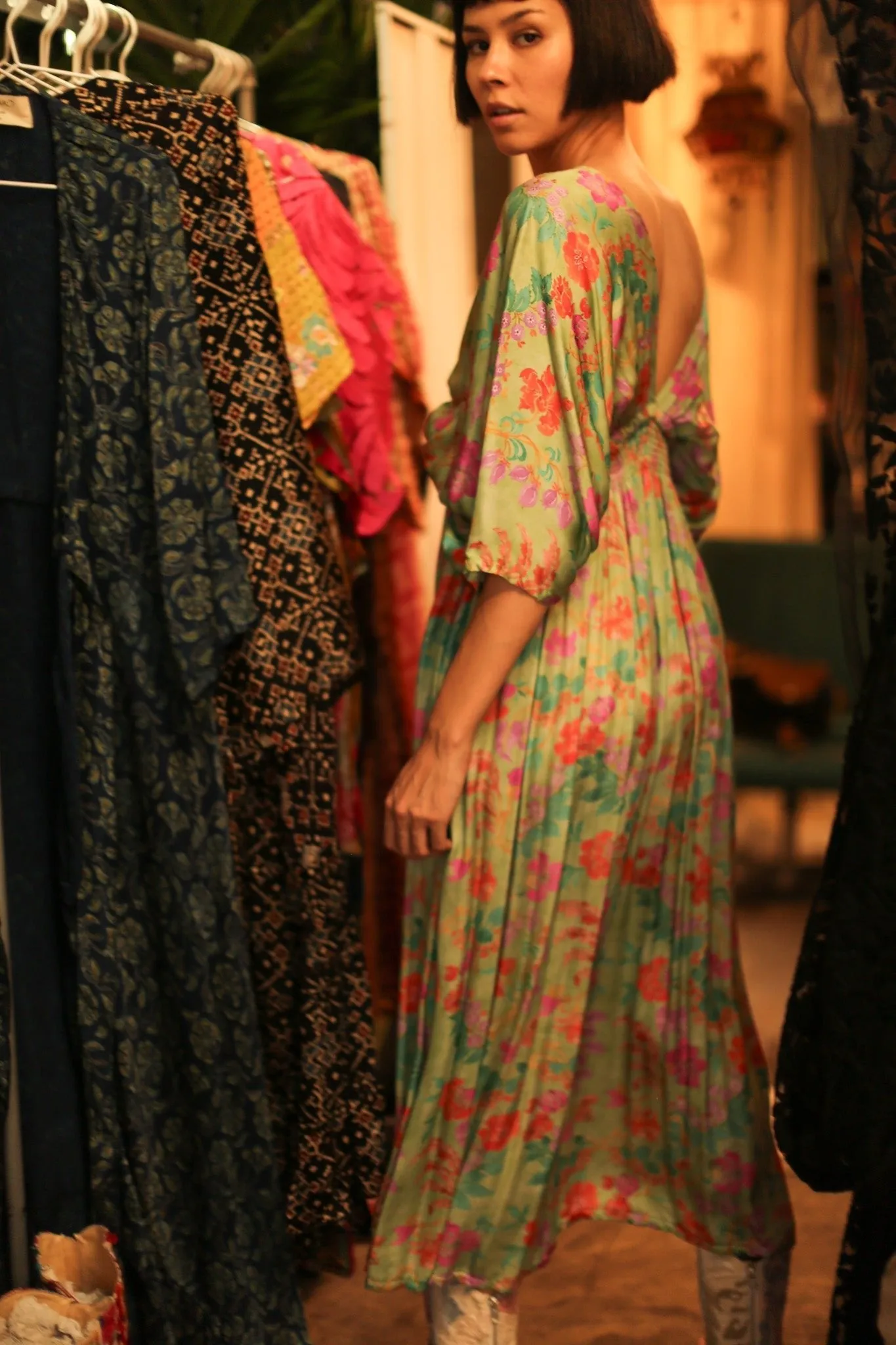 SILK DRESS ZURI GREEN FLORAL