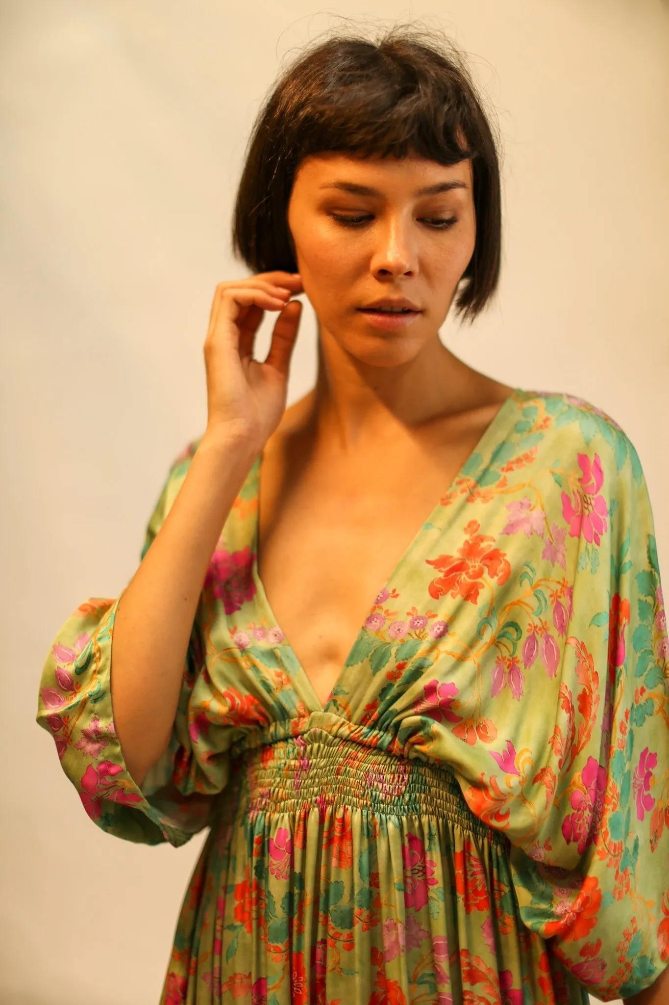 SILK DRESS ZURI GREEN FLORAL