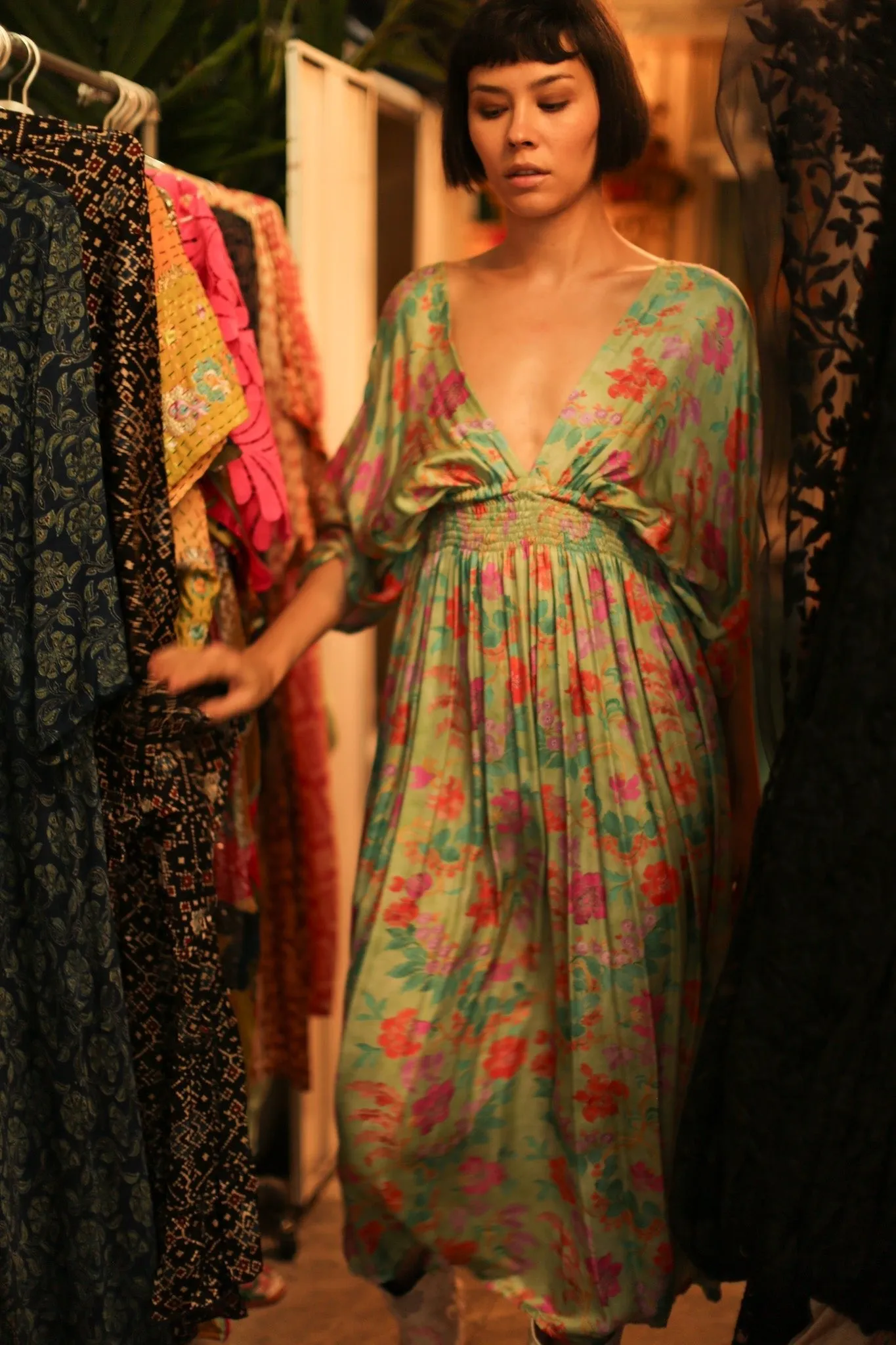SILK DRESS ZURI GREEN FLORAL