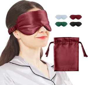 Silk Eye Sleeping Mask, Travel Mask, Eye Covers for Sleeping, Organic sleep mask, Real Adjustable Band, and Luxury Travel Bag (Red Wine)