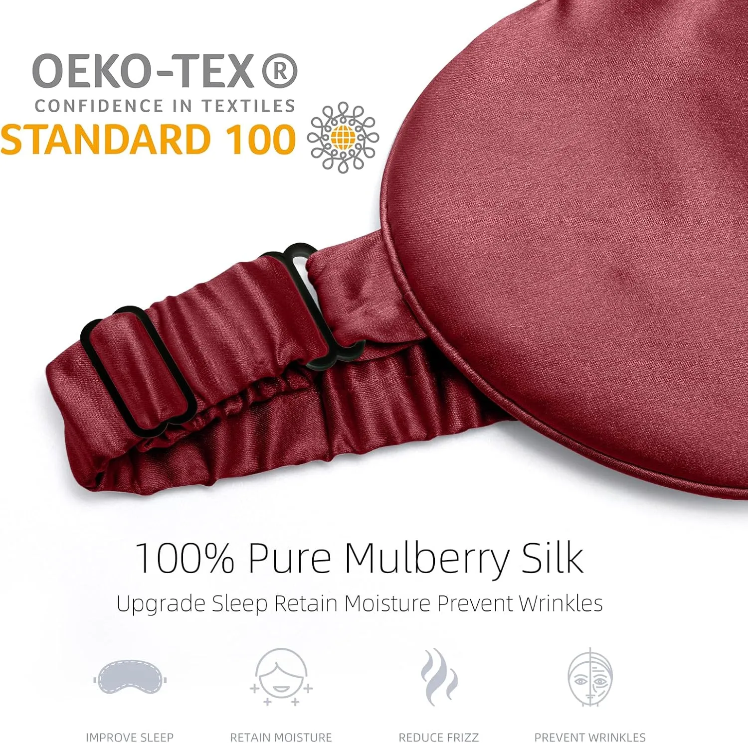 Silk Eye Sleeping Mask, Travel Mask, Eye Covers for Sleeping, Organic sleep mask, Real Adjustable Band, and Luxury Travel Bag (Red Wine)