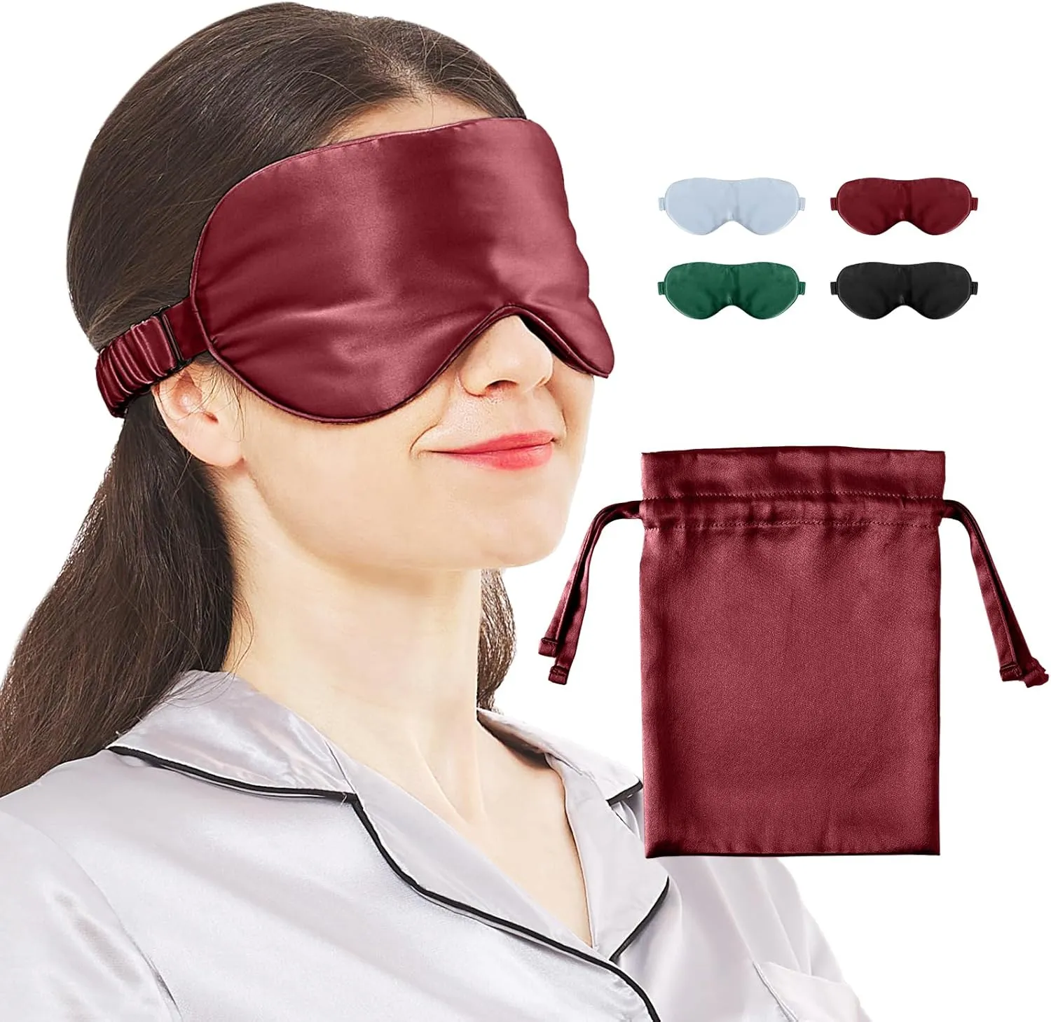 Silk Eye Sleeping Mask, Travel Mask, Eye Covers for Sleeping, Organic sleep mask, Real Adjustable Band, and Luxury Travel Bag (Red Wine)