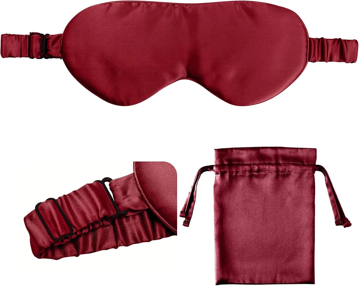 Silk Eye Sleeping Mask, Travel Mask, Eye Covers for Sleeping, Organic sleep mask, Real Adjustable Band, and Luxury Travel Bag (Red Wine)
