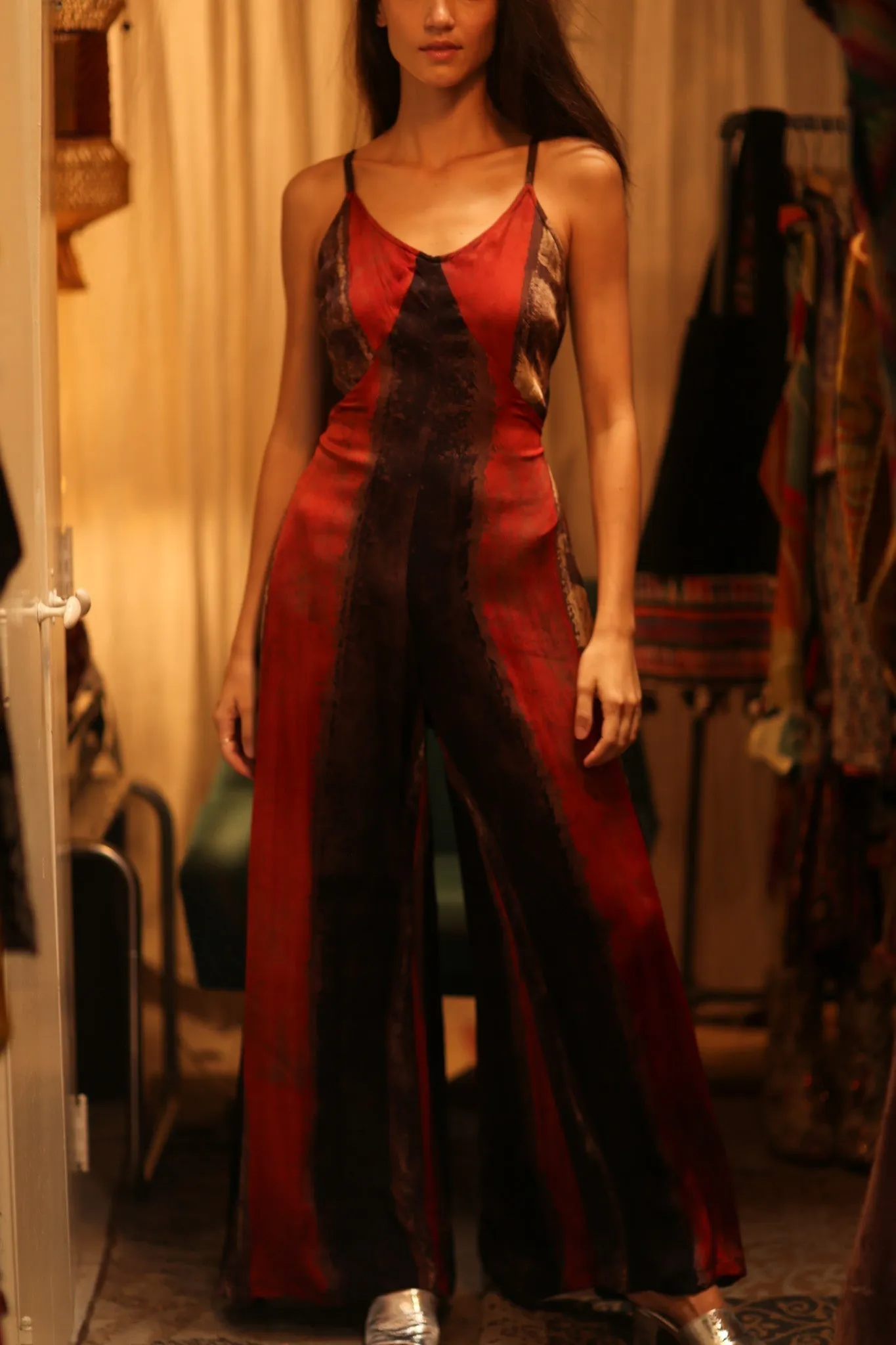 SILK JUMPSUIT NEIS RED BROWN STRIPE