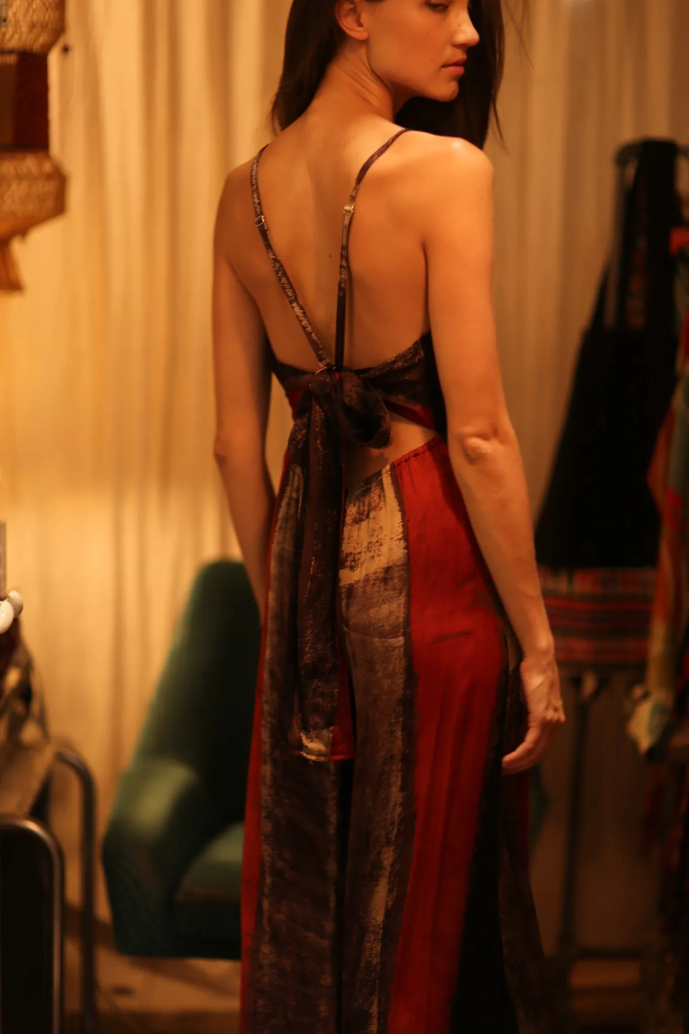 SILK JUMPSUIT NEIS RED BROWN STRIPE