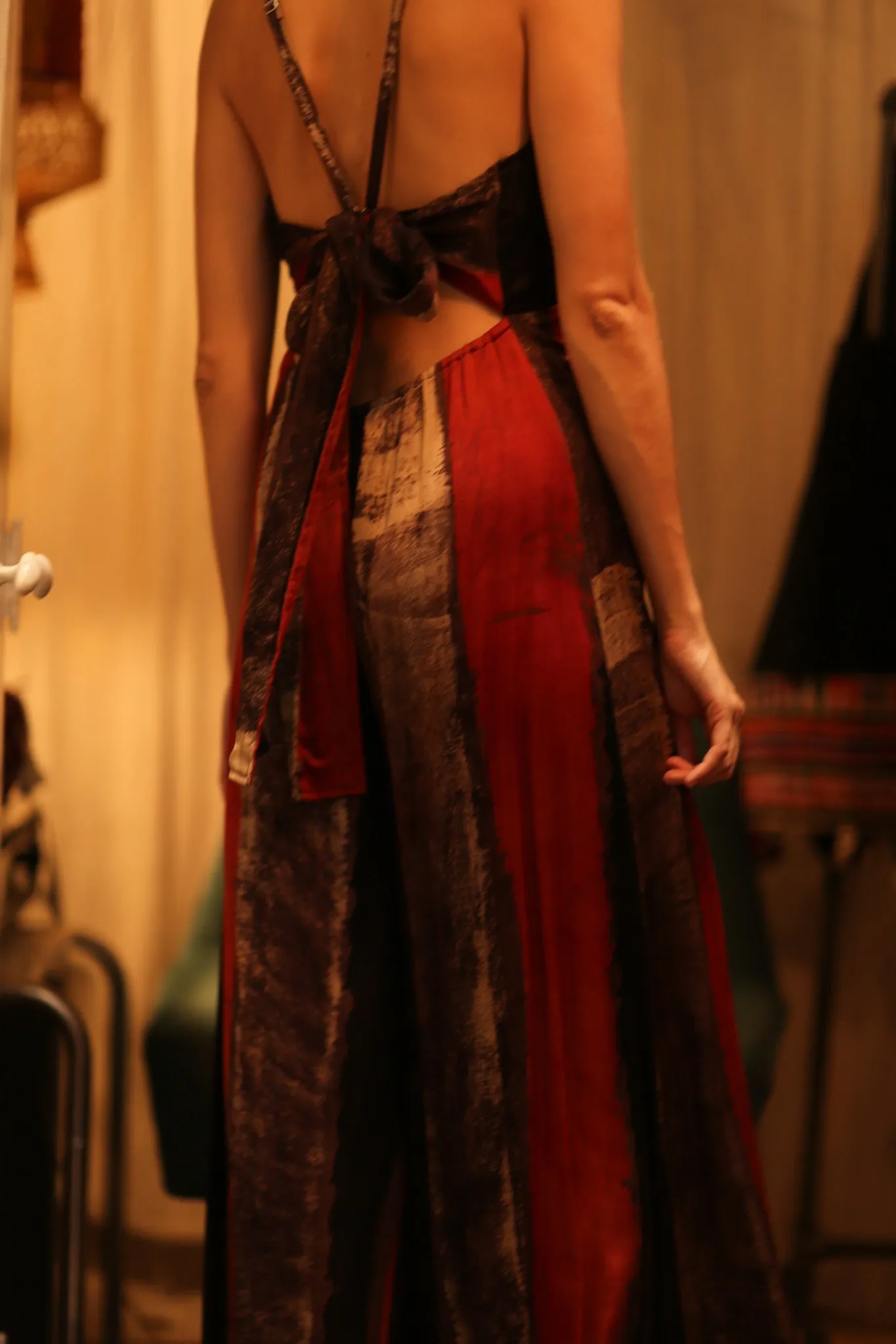 SILK JUMPSUIT NEIS RED BROWN STRIPE
