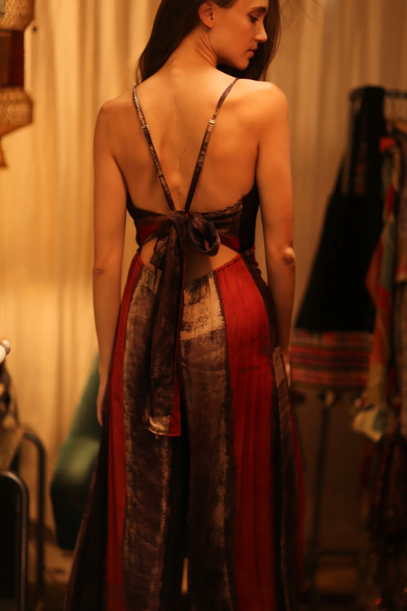 SILK JUMPSUIT NEIS RED BROWN STRIPE