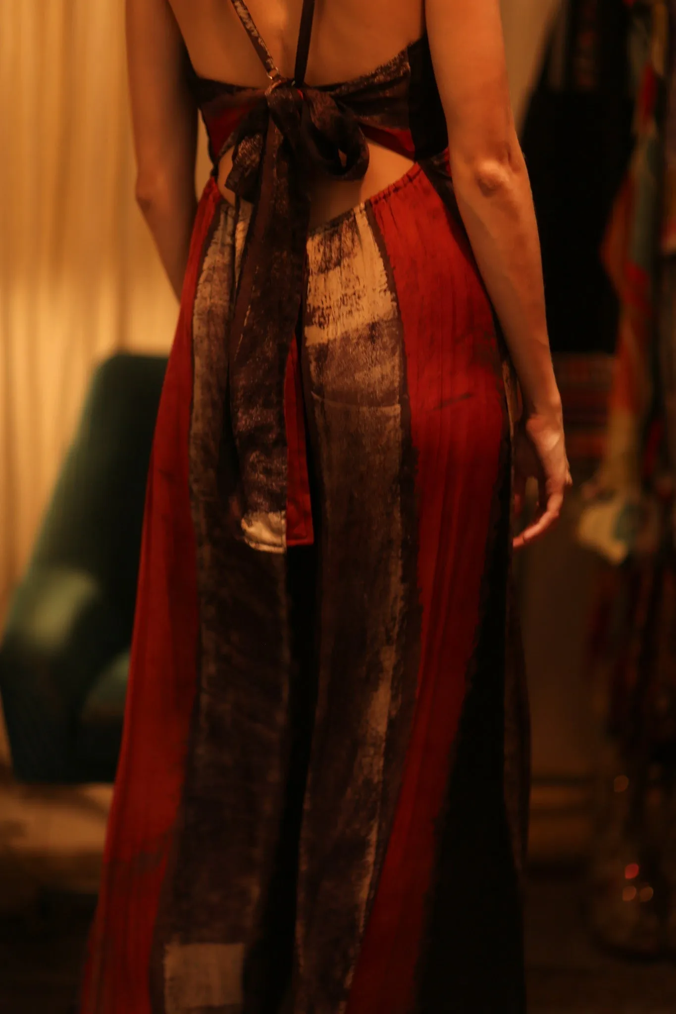 SILK JUMPSUIT NEIS RED BROWN STRIPE