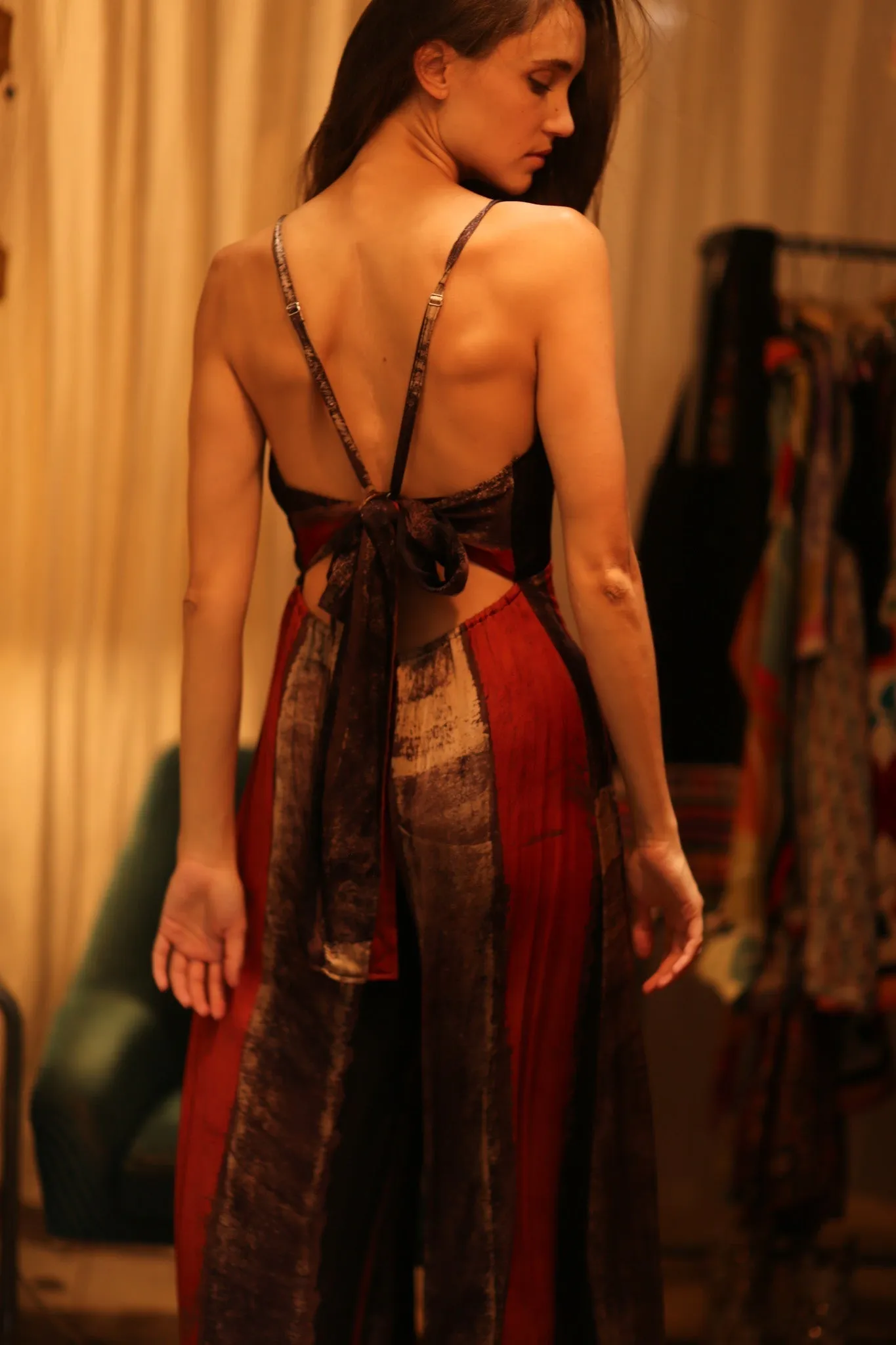 SILK JUMPSUIT NEIS RED BROWN STRIPE